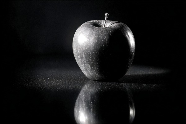 black and white picture of an apple shot on hasselblad 500cm — black and white food photo