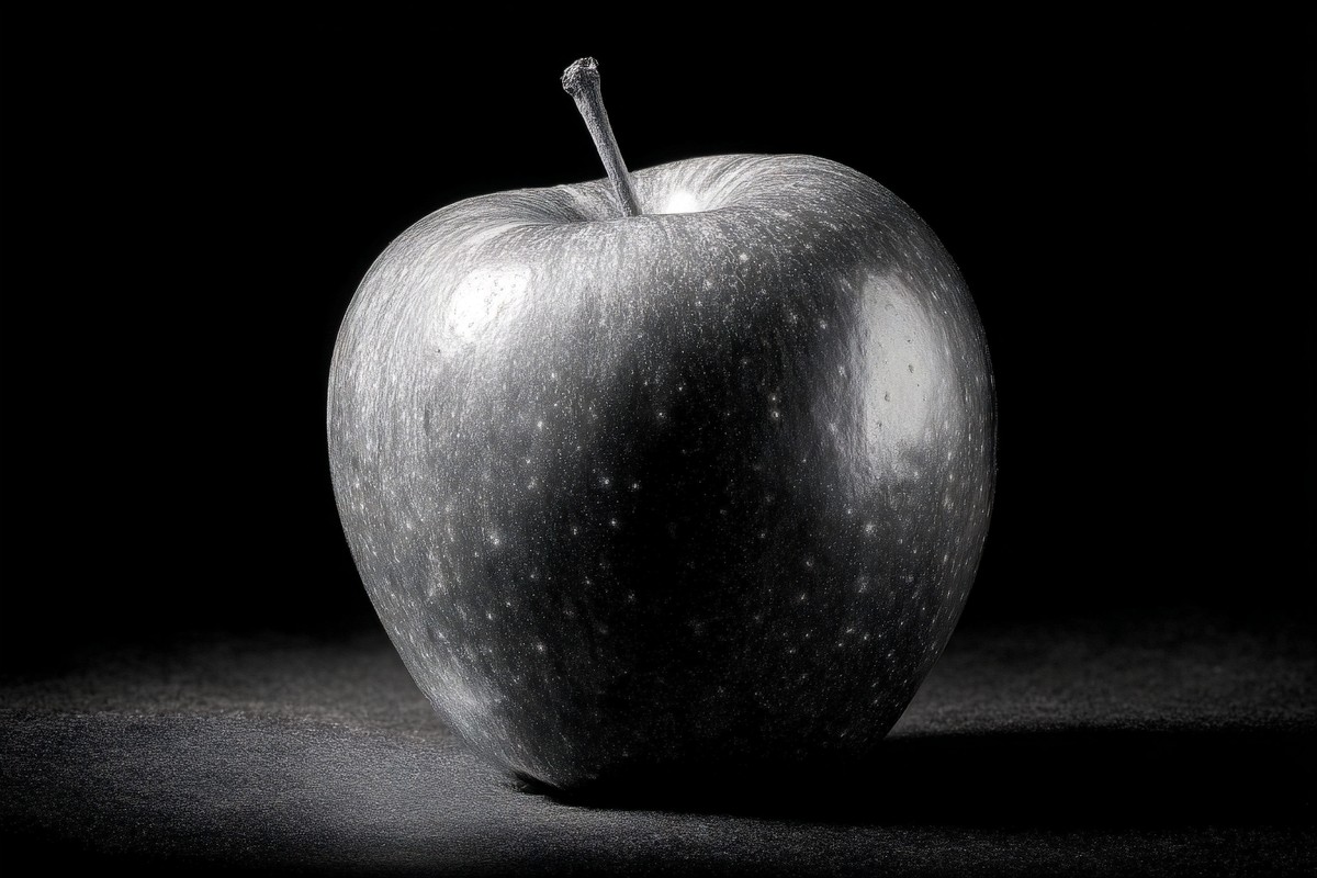 black and white picture of an apple ultra detailed skin textu — free black and white photo