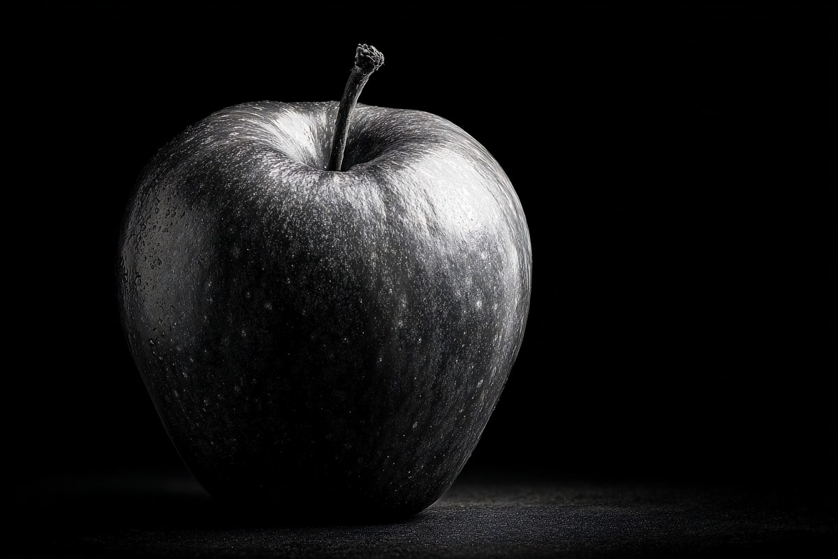 black and white picture of an apple ultra detailed skin textu — free black and white photo