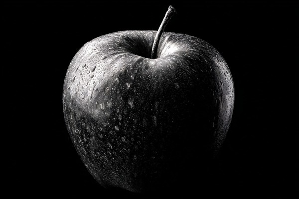 black and white picture of an apple ultra detailed skin textu — black and white nature photo