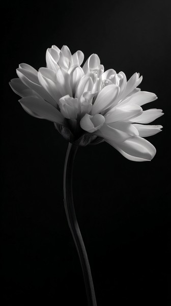 black and white picture of flower single bloom centered on de — black and white background photo