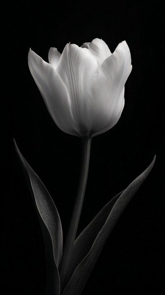 black and white picture of flower single bloom centered on de — black and white background photo
