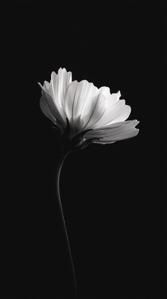 black and white picture of flower single bloom centered on de — black and white background photo
