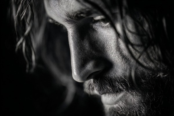 black and white picture of jesus close up portrait serene exp — black and white photo