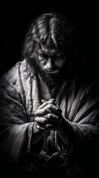 black and white picture of jesus praying head slightly bowed — black and white monochrome photo