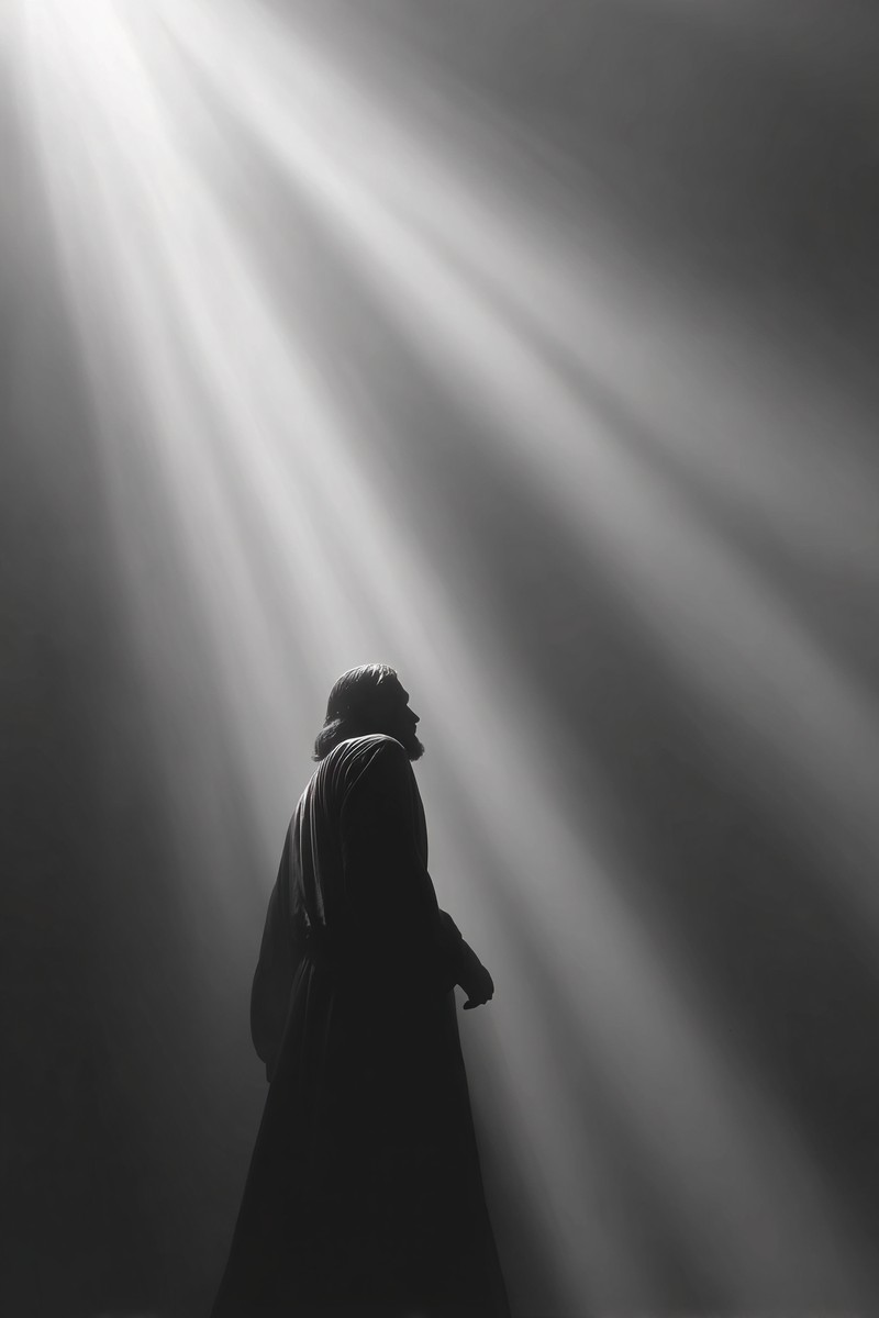 black and white picture of jesus standing silhouette with sof — free black and white photo