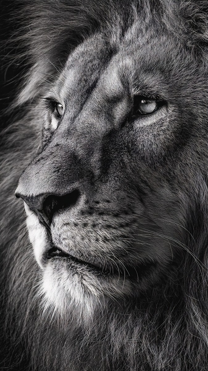 black and white picture of a lion extreme close up portrait i — free black and white photo
