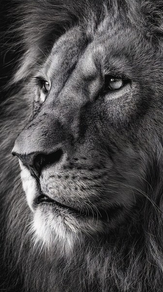 black and white picture of a lion extreme close up portrait i — black and white nature photo