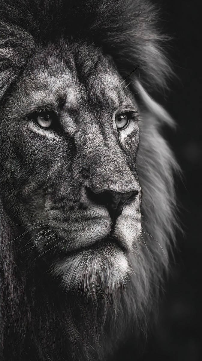 black and white picture of a lion extreme close up portrait i — free black and white photo