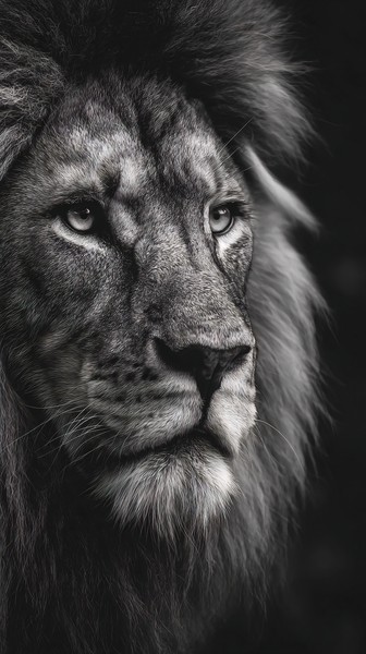 black and white picture of a lion extreme close up portrait i — black and white nature photo