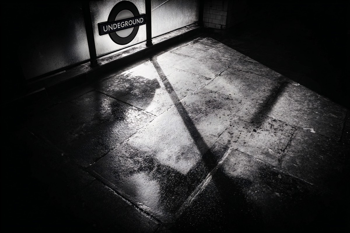 black and white picture of london london underground entrance — free black and white photo