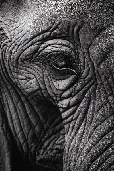 close up of an elephants eye wrinkles and textures black and