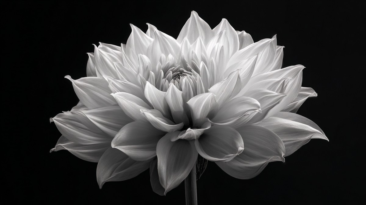 dahlia bloom high contrast studio light dark background singl — free black and white photo