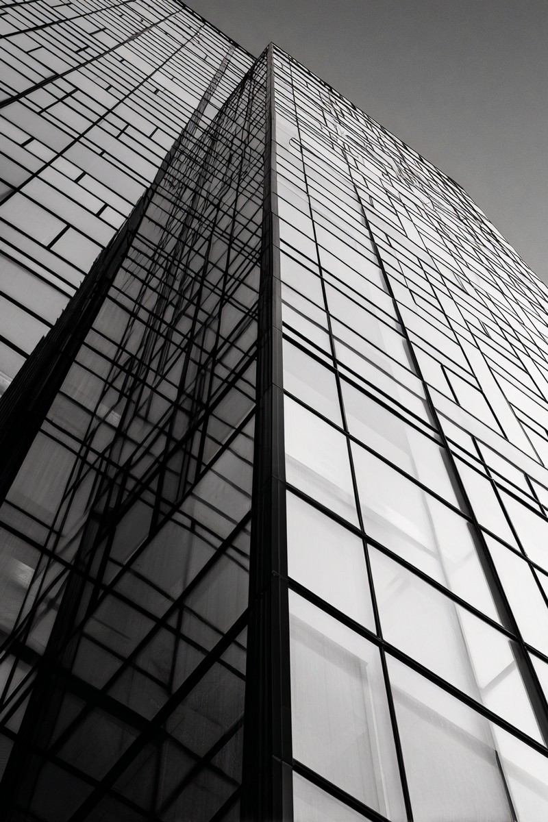 fine art architectural photography of a modern skyscraper fac — free black and white photo