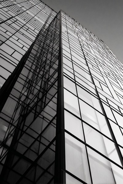 fine art architectural photography of a modern skyscraper fac — black and white city photo