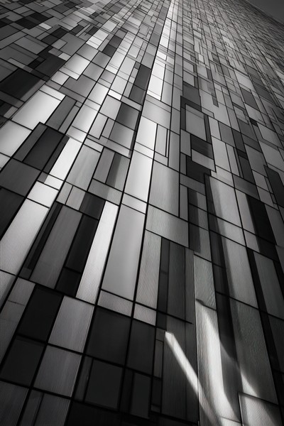 fine art architectural photography of a modern skyscraper fac — black and white city photo