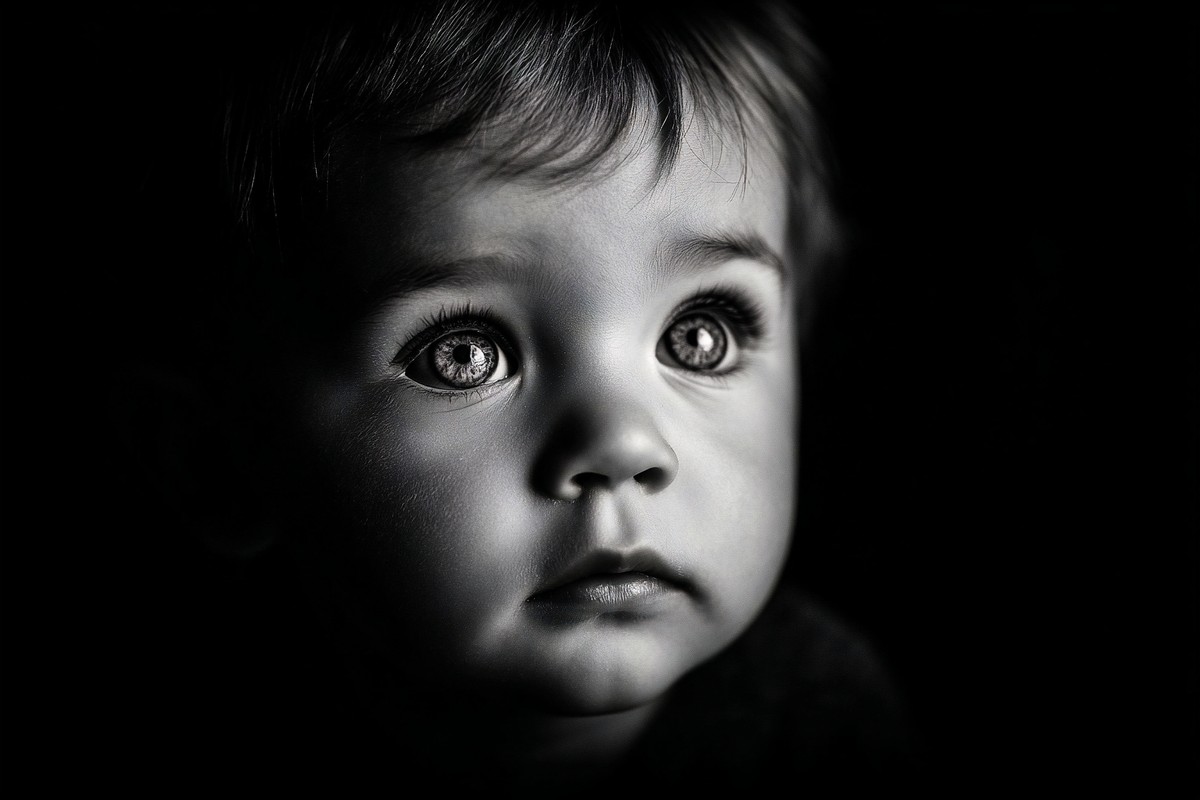 infant black and white picture low key studio lighting dramat — free black and white photo