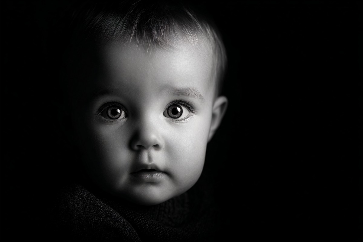 infant black and white picture low key studio lighting dramat — free black and white photo