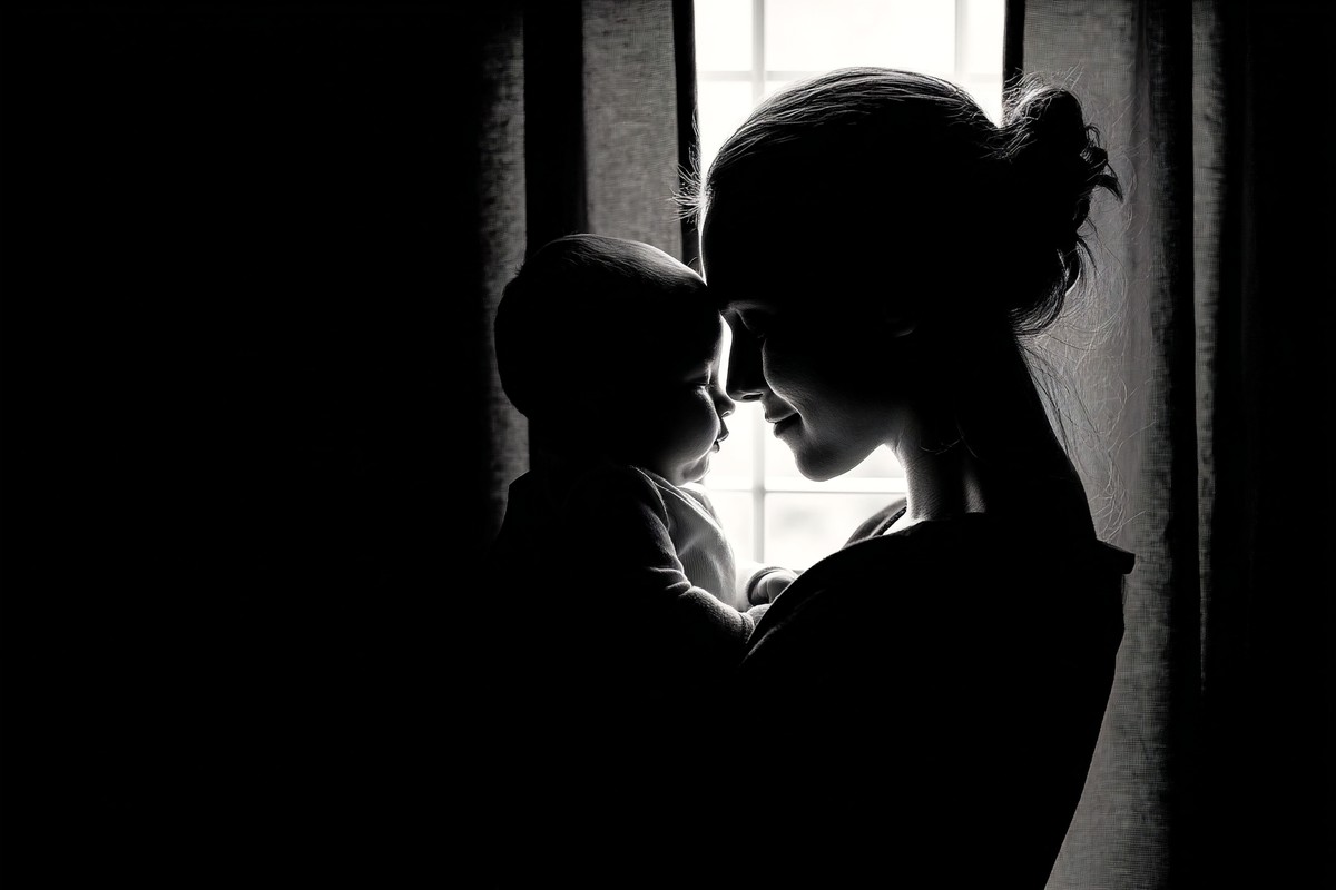 infant black and white picture mother holding baby near windo — free black and white photo