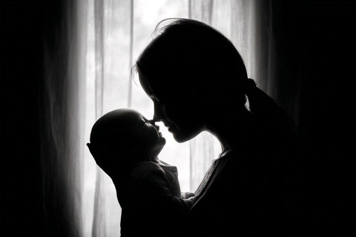 infant black and white picture mother holding baby near windo — free black and white photo