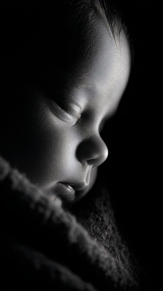infant black and white picture newborn sleeping peacefully dr — black and white photo