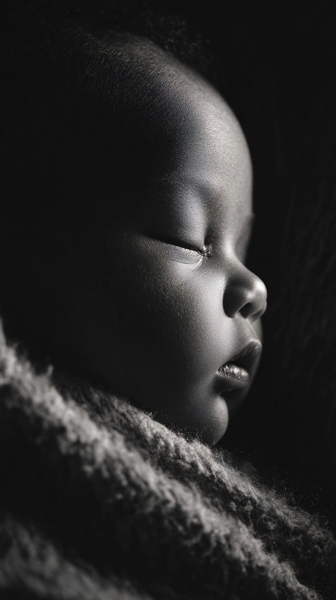 infant black and white picture newborn sleeping peacefully dr — free black and white photo