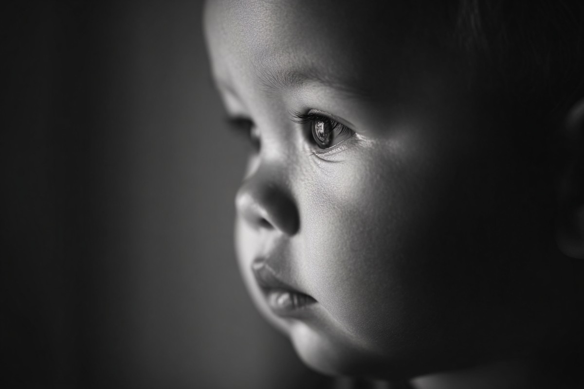 infant black and white picture soft window light from the sid — free black and white photo
