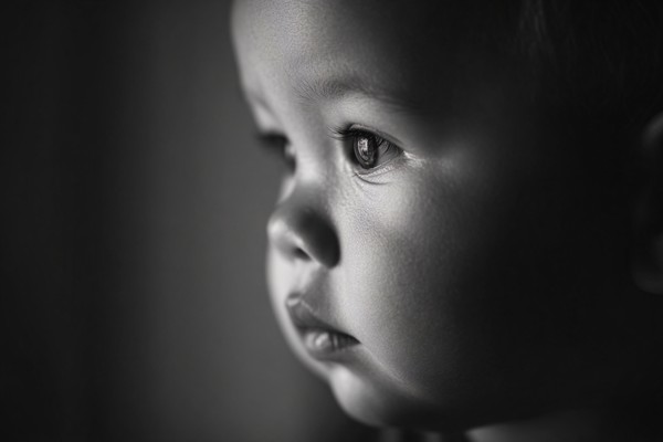 infant black and white picture soft window light from the sid — black and white photo