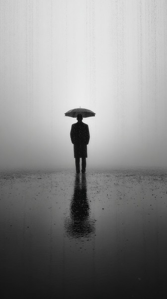 man standing in rain with invisible face poetic