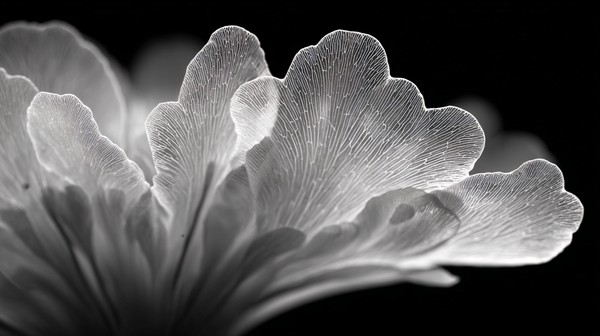 orchid petal transparency detail macro close up with backligh — black and white nature photo