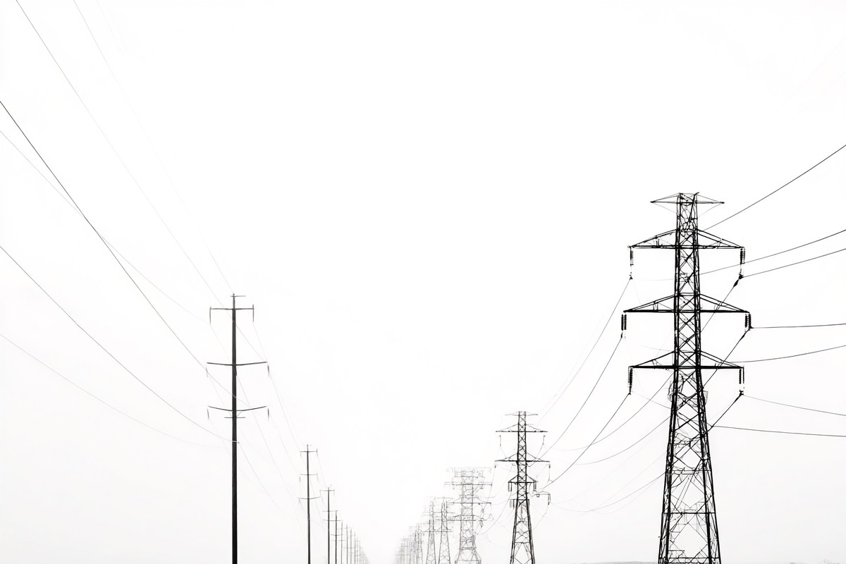 urban minimalist photograph of power lines and pylons against — free black and white photo