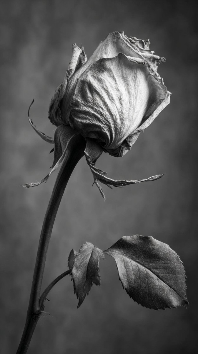 wilted rose blooming again in reverse concept of — free black and white photo