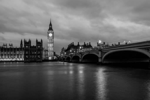 Big Ben at Night in Black and White Free Stock Photo 