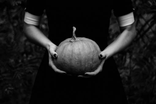 Woman Black Dress Halloween Pumpkin Squash Free Stock 