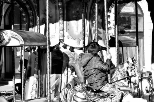 childhood riding child boy mechanism carnival carousel ride street