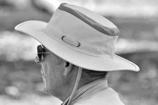 cowboy hat portrait senior outdoors clothing pensioner elder  — black and white photo