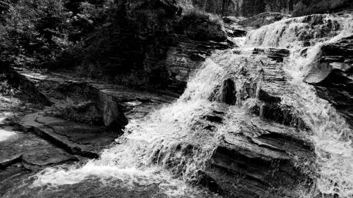 stream aliran saluran channel cascade river air flow sungai pemandangan waterfall water terjun landscape alam luar rumah outdoors nature  — black and white landscape photo