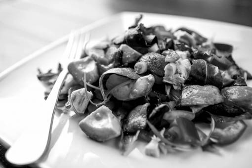 Bacon Avocado Salad  — black and white photo