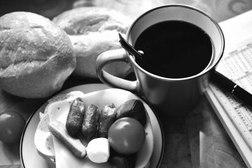 Breakfast & Coffee . — black and white photo
